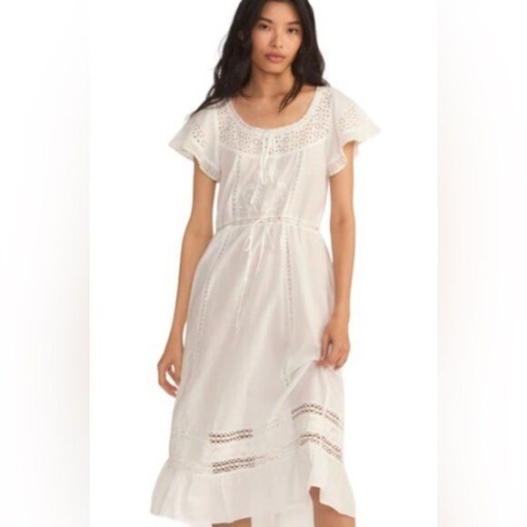 LoveShackFancy Dresses & Skirts - LoveShackFancy Embroidered White White Lace Midi Dress Size Large